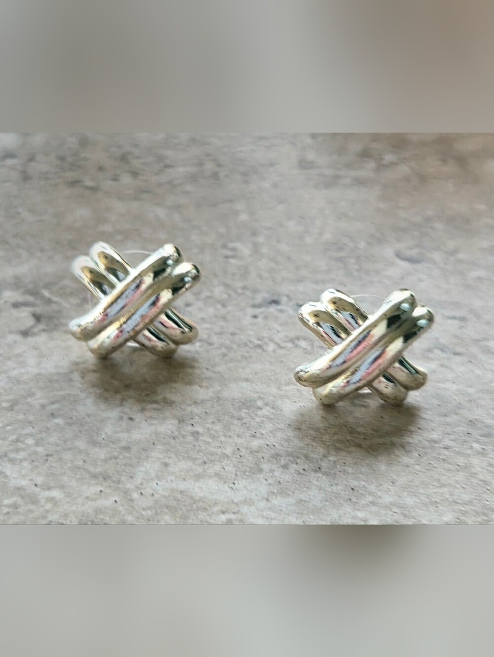 Vintage Signed Monet Silver Crossover X Stud Earrings Y2K Pristine.